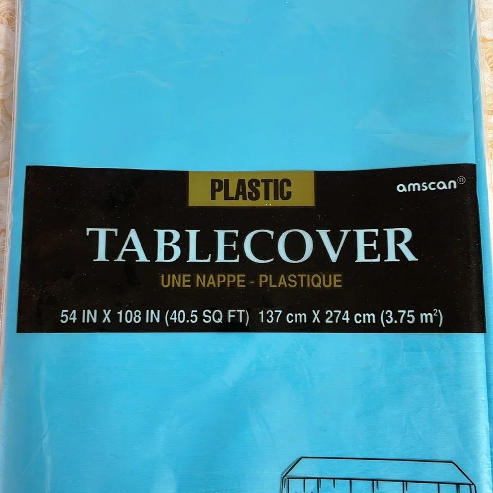 Caribbean Blue Plastic Table Cover and Caribbean Blue Plastic Table Skirt